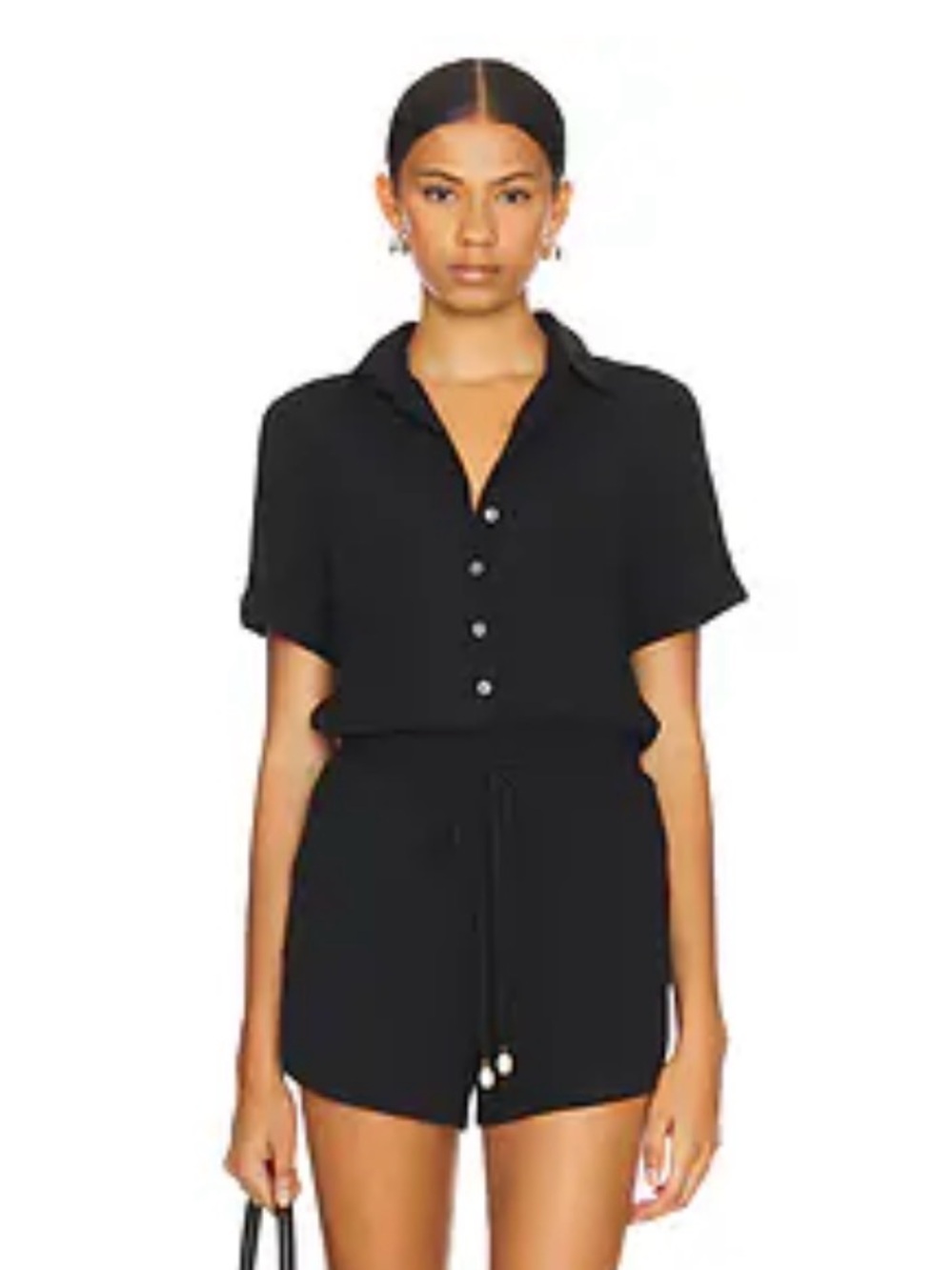 Heartloom Black Short-Sleeve Button Romper